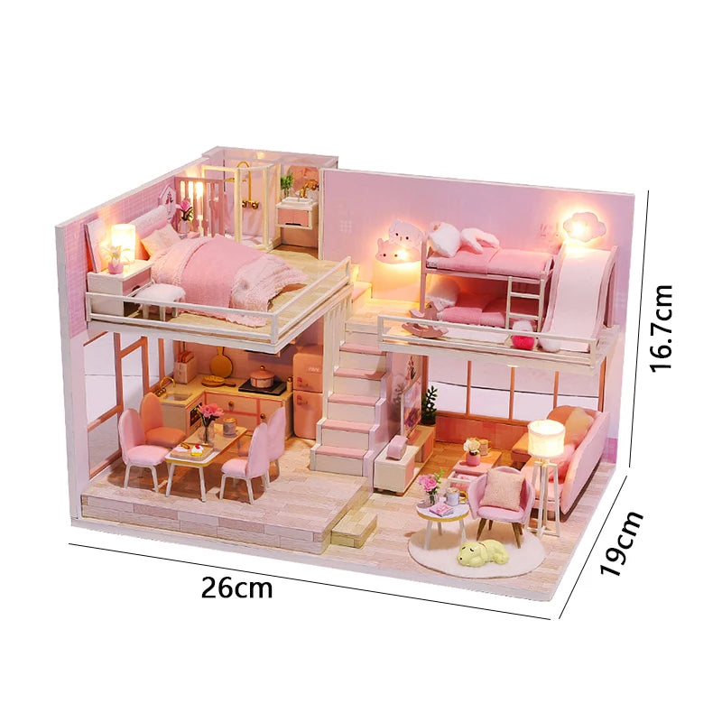 Doll House Kit 3D Wooden Mini DollHouse Assembly Building with Furniture Kit Toys