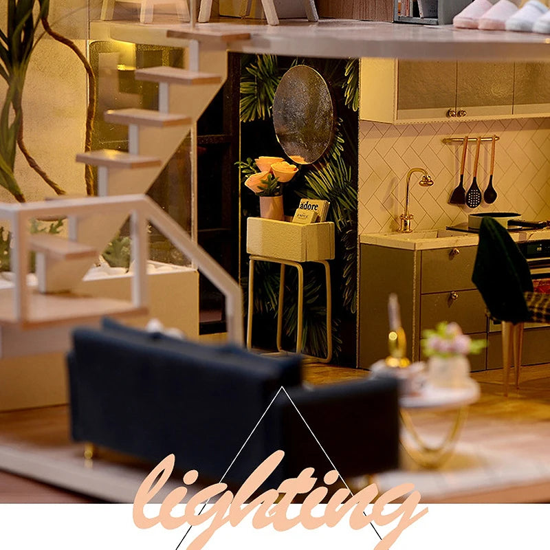 Doll House Kit 3D Wooden Mini DollHouse Assembly Building with Furniture Kit Toys