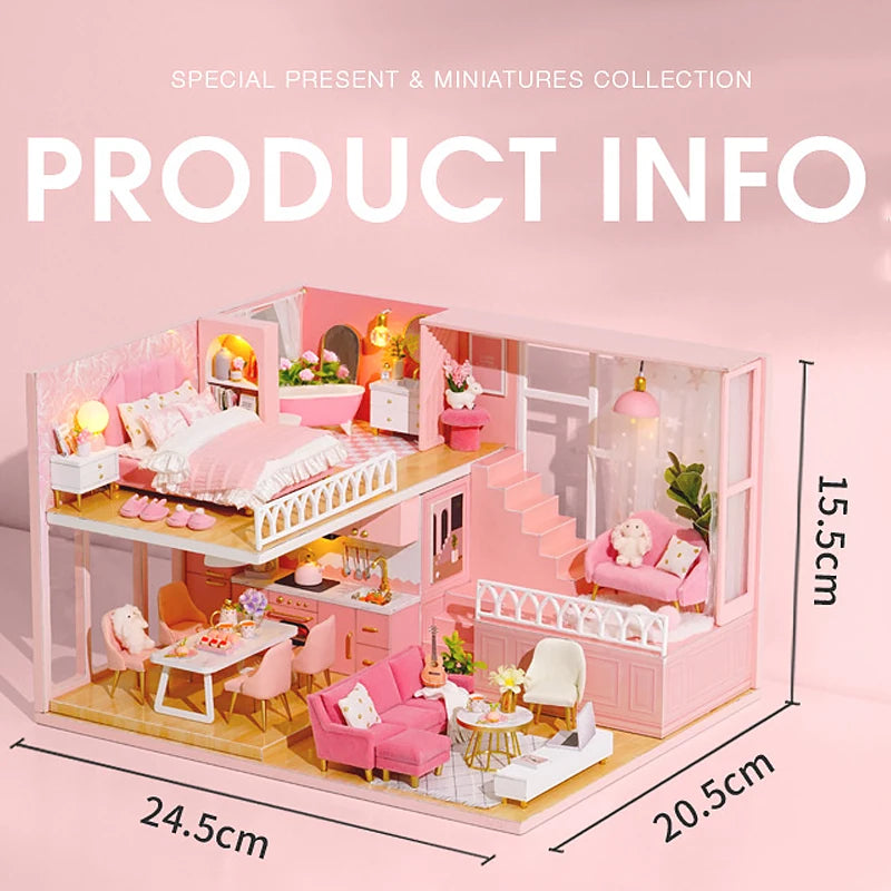 Doll House Kit 3D Wooden Mini DollHouse Assembly Building with Furniture Kit Toys