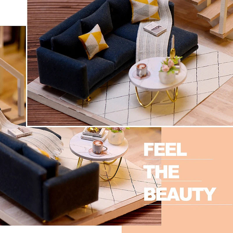 Doll House Kit 3D Wooden Mini DollHouse Assembly Building with Furniture Kit Toys