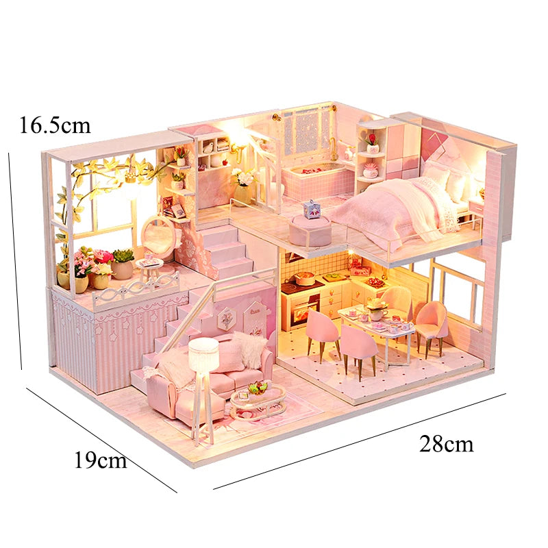 Doll House Kit 3D Wooden Mini DollHouse Assembly Building with Furniture Kit Toys