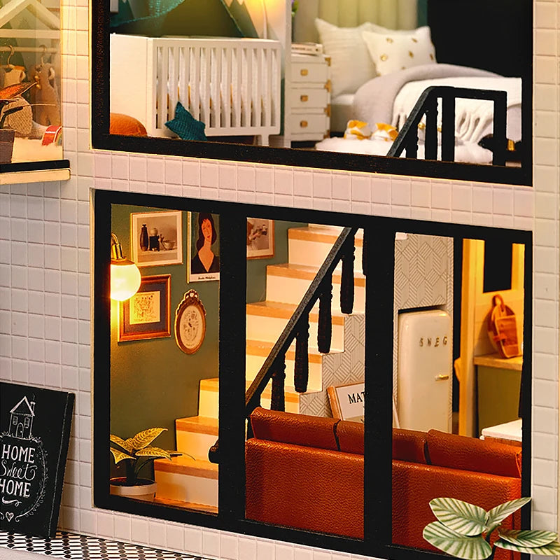 Doll House Kit 3D Wooden Mini DollHouse Assembly Building with Furniture Kit Toys
