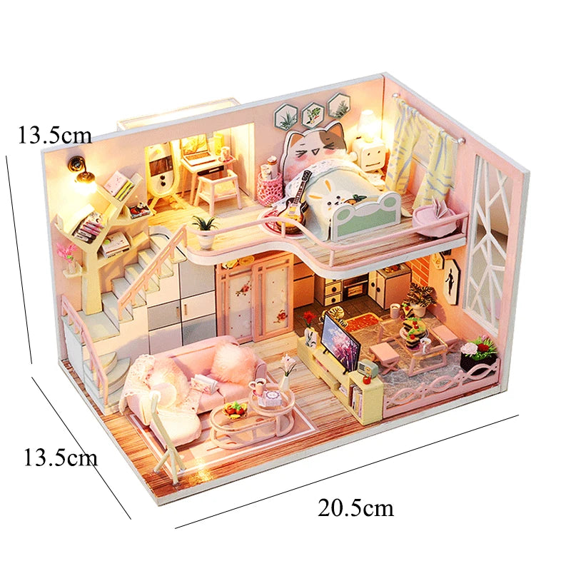 Doll House Kit 3D Wooden Mini DollHouse Assembly Building with Furniture Kit Toys