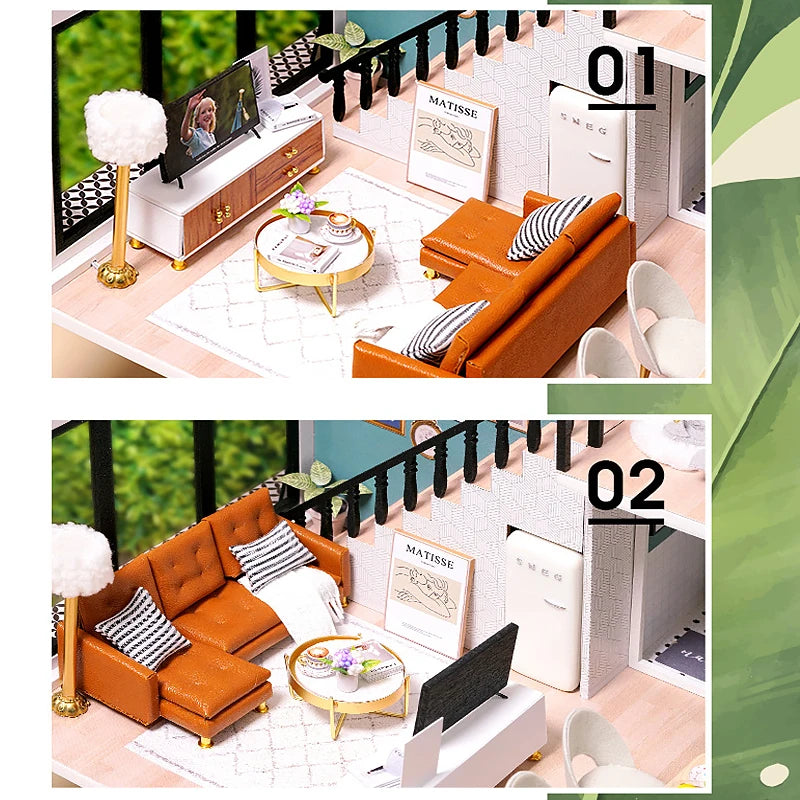 Doll House Kit 3D Wooden Mini DollHouse Assembly Building with Furniture Kit Toys