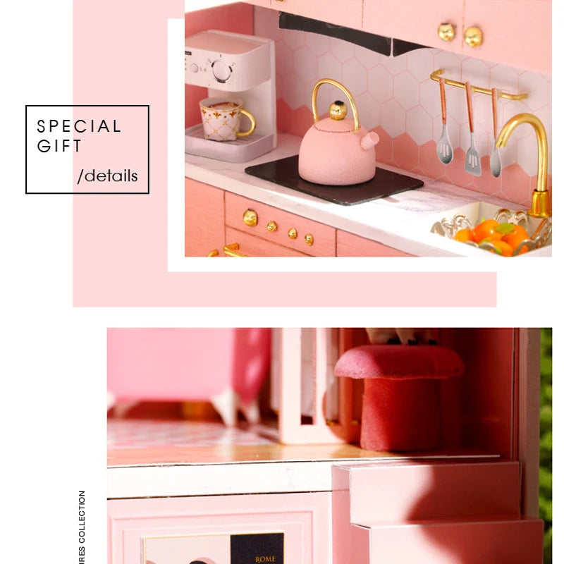 Doll House Kit 3D Wooden Mini DollHouse Assembly Building with Furniture Kit Toys