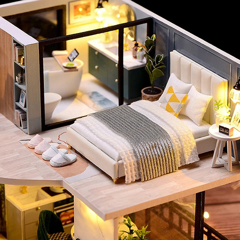 Doll House Kit 3D Wooden Mini DollHouse Assembly Building with Furniture Kit Toys