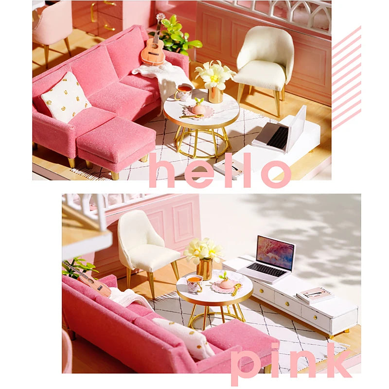 Doll House Kit 3D Wooden Mini DollHouse Assembly Building with Furniture Kit Toys