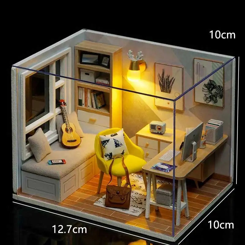 Doll House Kit 3D Wooden Mini DollHouse Assembly Building with Furniture Kit Toys