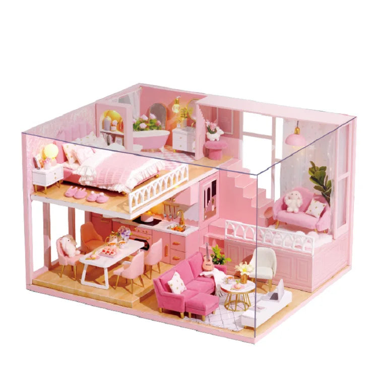 Doll House Kit 3D Wooden Mini DollHouse Assembly Building with Furniture Kit Toys
