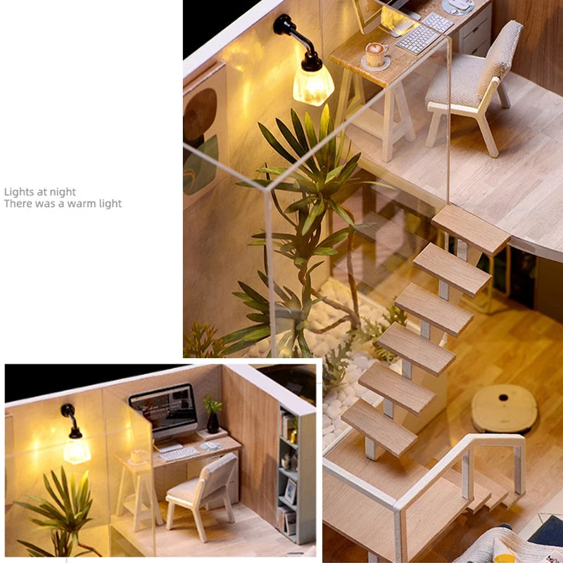 Doll House Kit 3D Wooden Mini DollHouse Assembly Building with Furniture Kit Toys