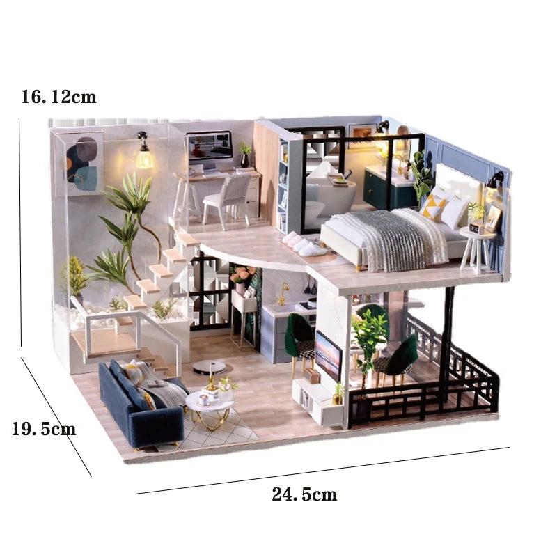 Doll House Kit 3D Wooden Mini DollHouse Assembly Building with Furniture Kit Toys