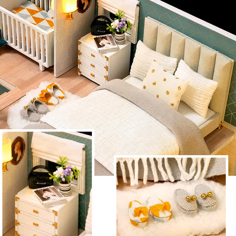 Doll House Kit 3D Wooden Mini DollHouse Assembly Building with Furniture Kit Toys