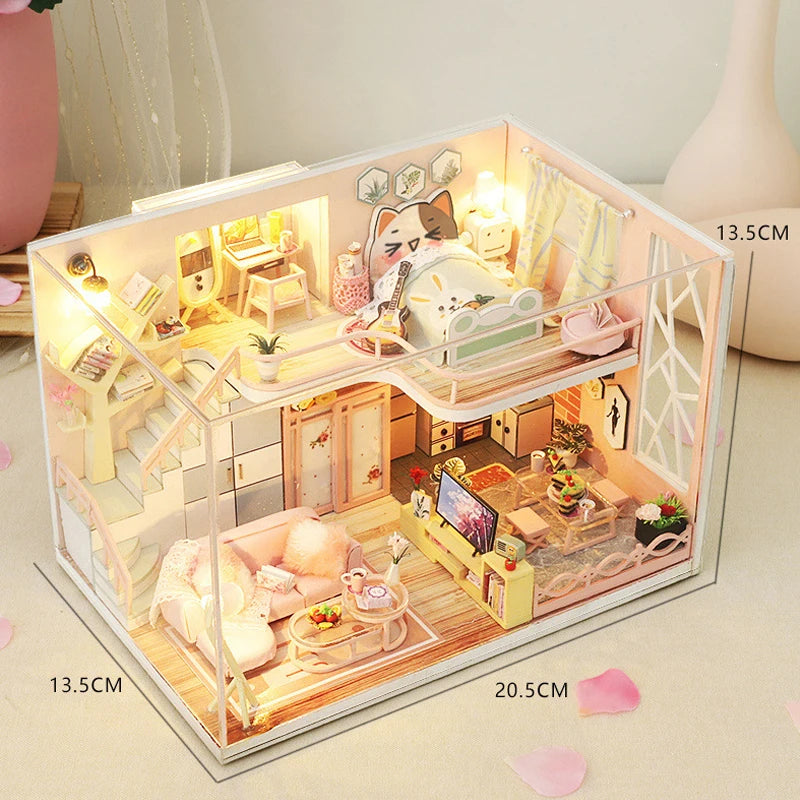 Doll House Kit 3D Wooden Mini DollHouse Assembly Building with Furniture Kit Toys