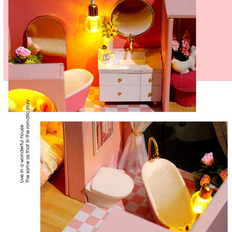 Doll House Kit 3D Wooden Mini DollHouse Assembly Building with Furniture Kit Toys