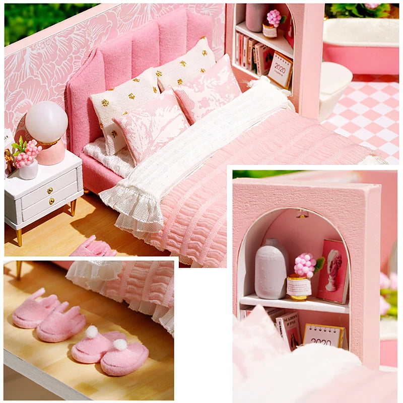 Doll House Kit 3D Wooden Mini DollHouse Assembly Building with Furniture Kit Toys