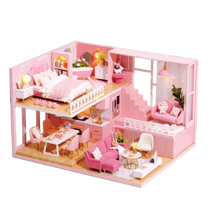 Doll House Kit 3D Wooden Mini DollHouse Assembly Building with Furniture Kit Toys