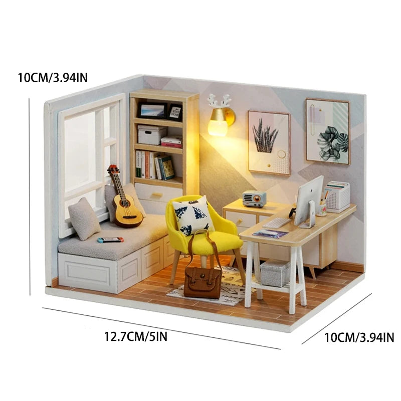 Doll House Kit 3D Wooden Mini DollHouse Assembly Building with Furniture Kit Toys
